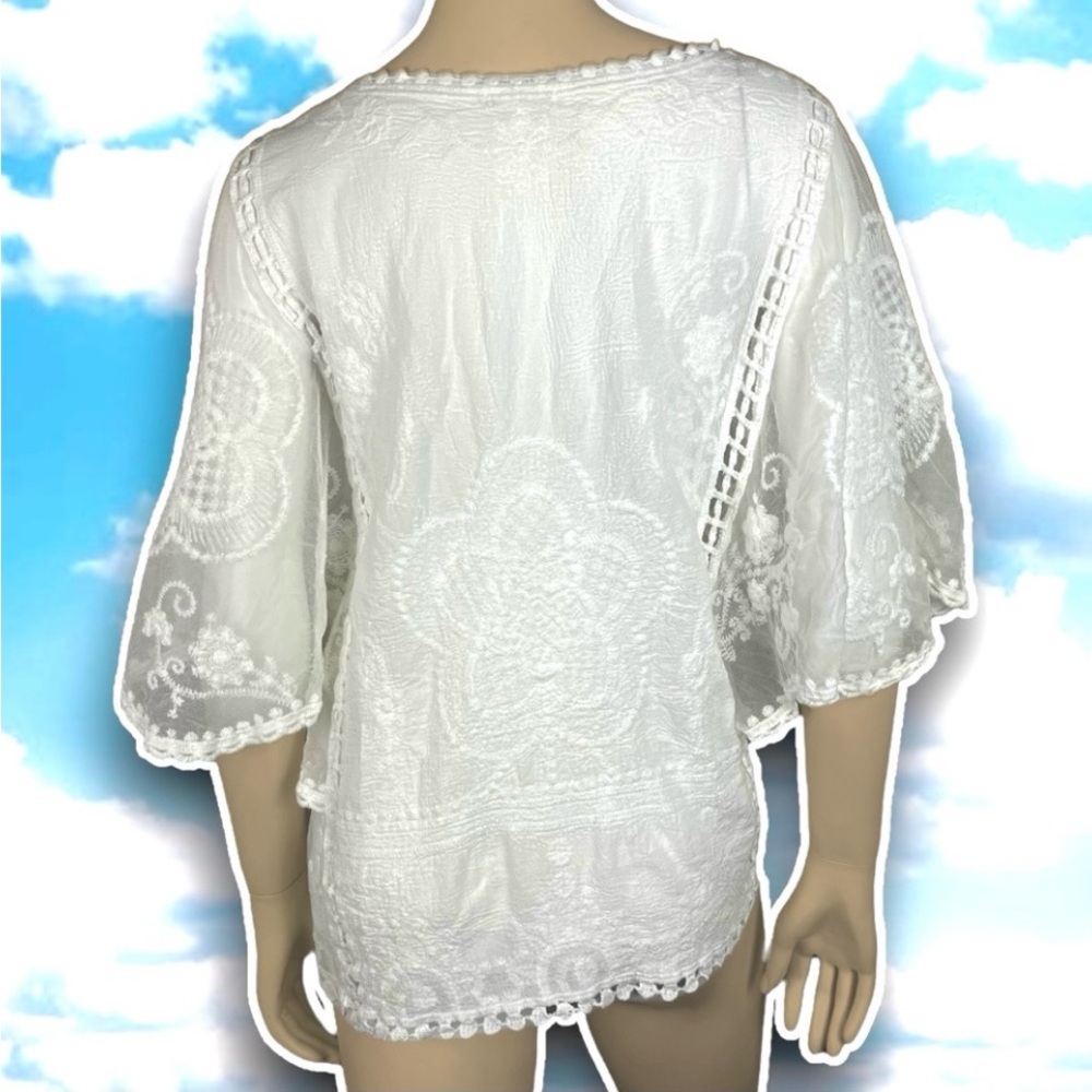 ANTHRO SAPPHIRE Semi-Sheer Embroidered Lace Boho Top Cottagecore Coquette Hippie - Picture 9 of 15